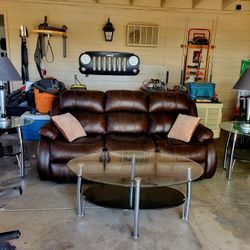 Recliner Sofa, 3 Tables & 2 Lamps