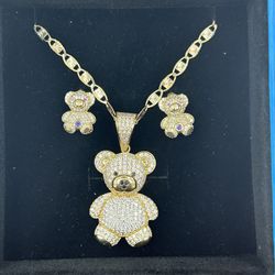 14kt Chain + Pendant + Earring 