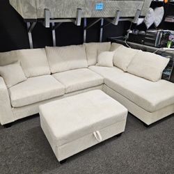 Super Special 3 Pcs Sectional Beige Corduroy Fabric $549