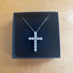 Moissanite Mini Cross Pendant Necklace 925 Sterling Silver, 18''