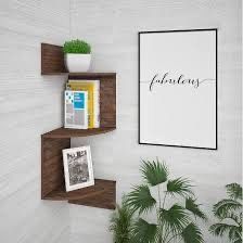 NEW- Light Brown Hanging Square Corner Wall Shelf Elegant Shelf with Three Levels - 3 Levels - includes mounts