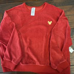 Brand New! Mickey Mouse Disney Women’s Red Ribbed Velvet Sweatshirt And Pants