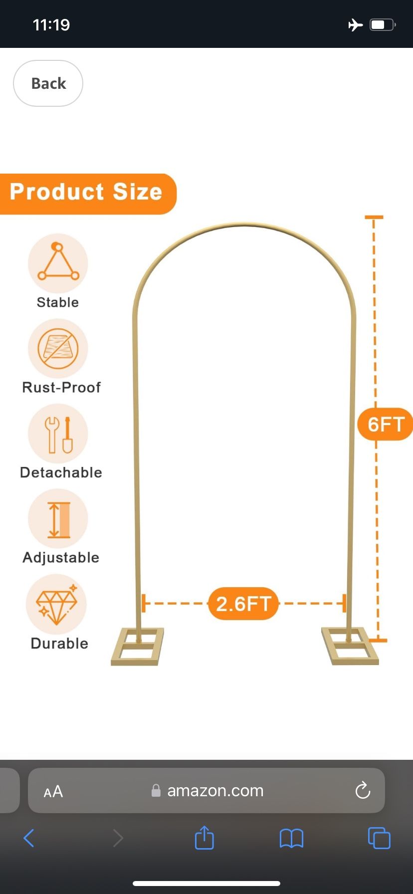 6ft Gold Metal Arch Backdrop Stand 