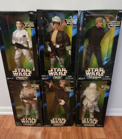 Star Wars 90s 12 Inch lot: Leia Hoth, Han Hoth, Luke Jedi, Luke Hoth, Barquin D’an, Snowtrooper