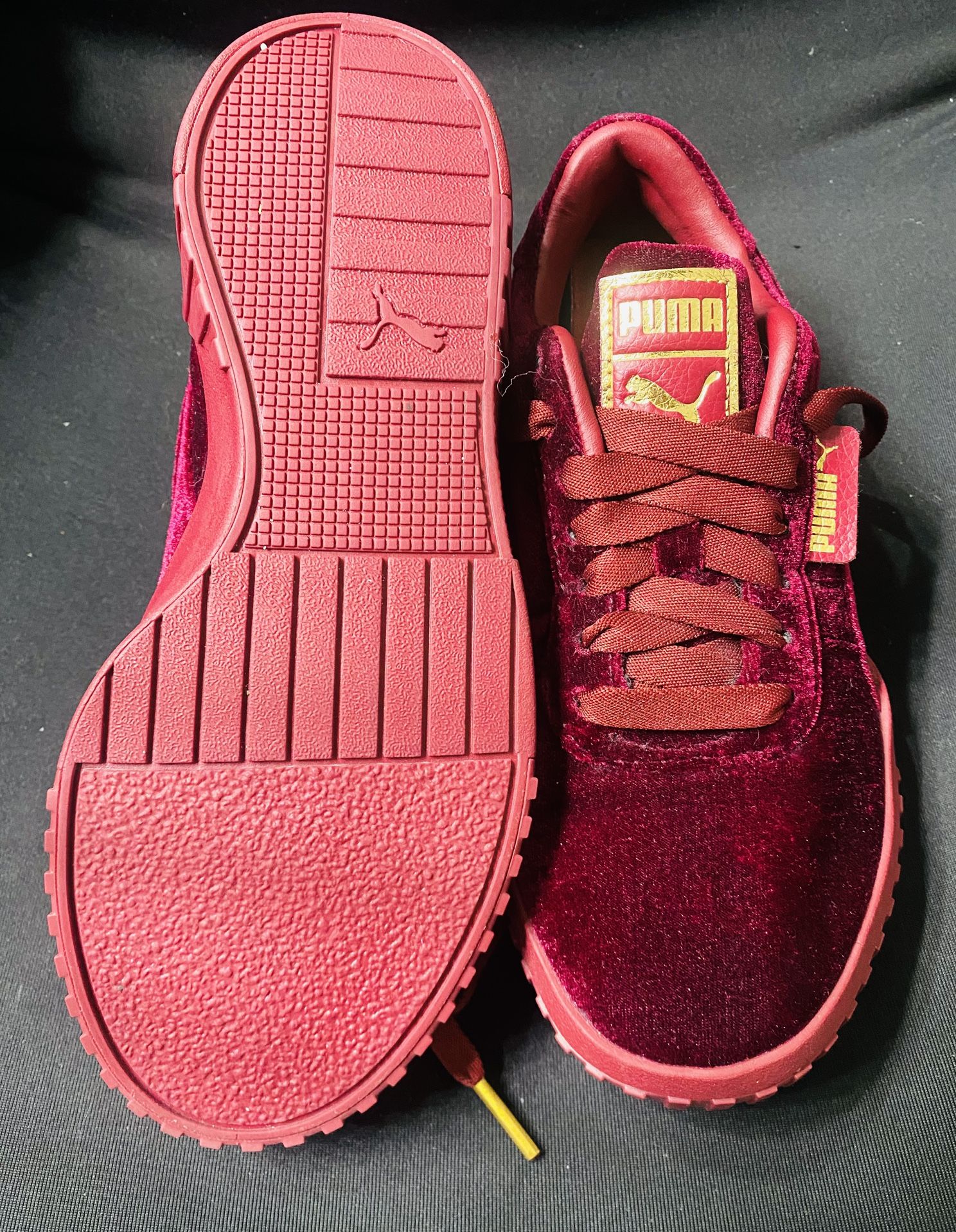 Women's Puma Burgundy & Gold Velvet Trainers Sneakers