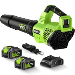 Leaf Blower Cordless, 650CFM Electric Leaf Blowers with 2 x 5.2Ah Batteries and Charger, 3 Speed Modes, 1 x Adjustable Shoulder Strap, Powerful Snow B