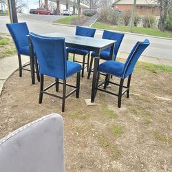 Rectangle  black  high table with  beautiful  blue 5 chairs