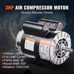 3 HP Electric Motor Compressor Duty 56 Frame 1Phase 115-230V 5/8" Shaft