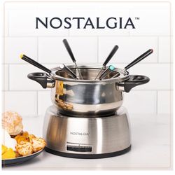 Nostalgia 6-Cup Electric Fondue Pot Set for Cheese & Chocolate - 6 Color-Coded Forks, Temperature Control - Stainless Steel Kitchen Gadget