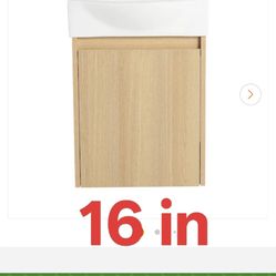 11 in. W x 16 in. D x 22 in. H 1-Sink Wall Mounted Bath Vanity in Oak with White Resin Top