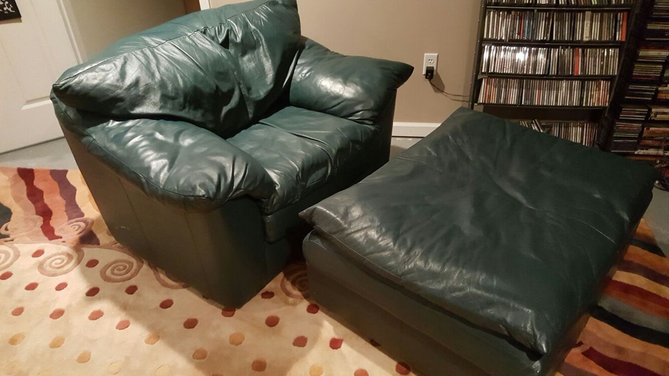 Over Sized Leather Chair and Ottoman