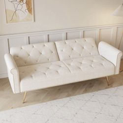 Velvet Convertible Futon Sofa Bed, Modern Sleeper Couch Bed Nail...