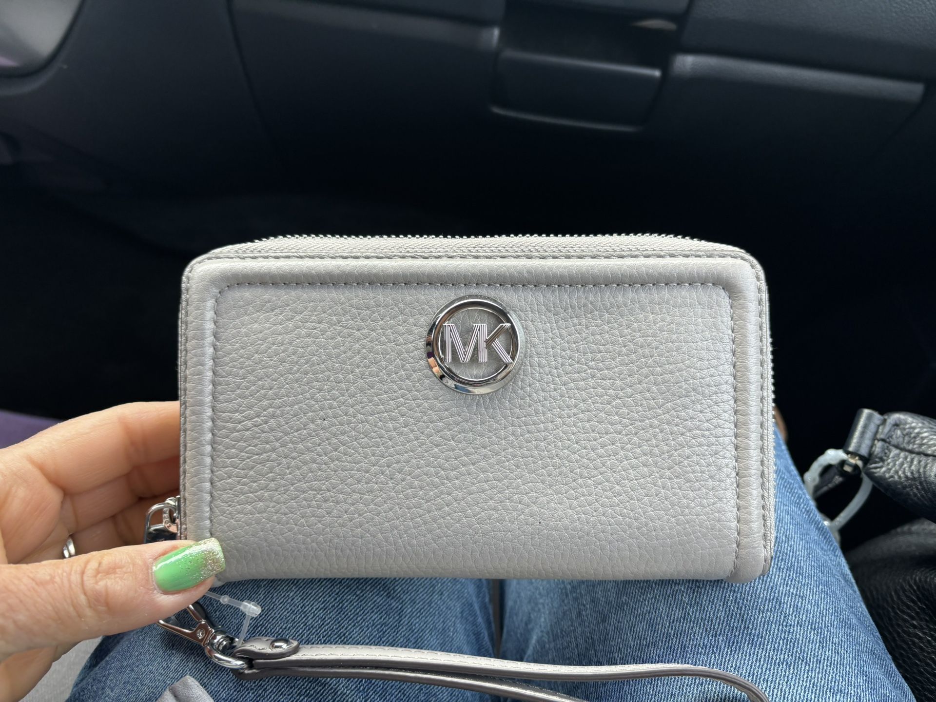 Grey Pebbles Leather New MK wallet Wristlet