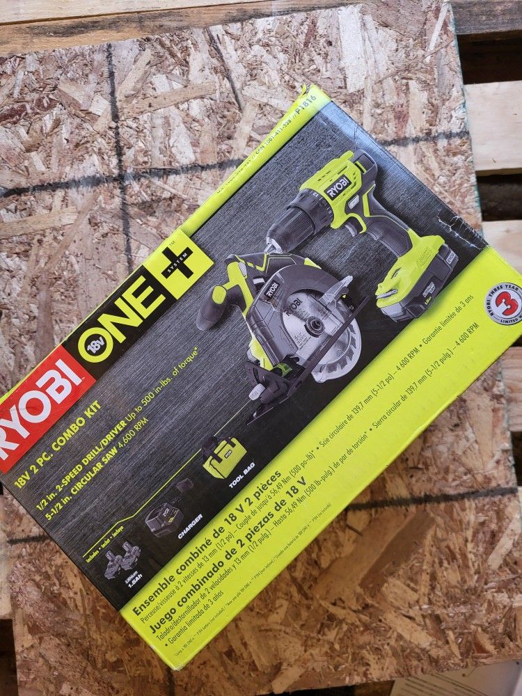 Ryobi 18V Drill and Circular Saw Starter Kit with Two 1.5Ah Batteries and Charger