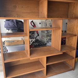 Solid Oak Entertainment Center with Adjustable Shelves