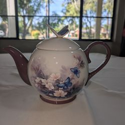 Tea Party Purple Butterfly Floral Teapot
