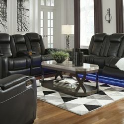[EXCLUSIVE] Party Time Midnight LED Power Reclining Living Room Set with Adjustable Headrest

