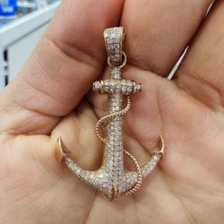 14k Rose Gold Diamond Anchor Pendant 