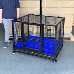 (NEW) $155 Large Heavy-Duty Dog Crate 41”x31”x34” Single-Door Folding Cage Kennel w/ Plastic Tray 