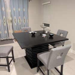 Square Pedestal Black Counter Height Table 4 Grey Chairs Dining Set