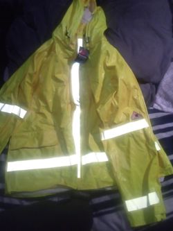 Hi-Vis Yellow Bulwark FR  Rain Jacket with Reflective Tape
