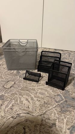 Rubbermaid Metal Mesh Desk Set + 2 Silver Bins – $10