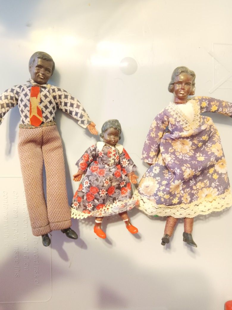 Vintage Caco 50s-60s Dollhouse Doll Family Black African American Set Of Three