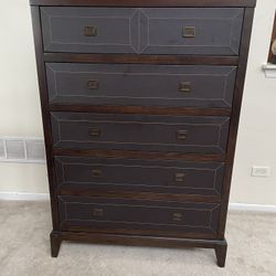 5 Drawer Dark Brown  Chest Dresser   with Leather Inlay by American Signature 