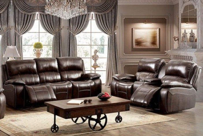 Brand New New Brown Top Grain Leather Reclining Sofa & Loveseat 
