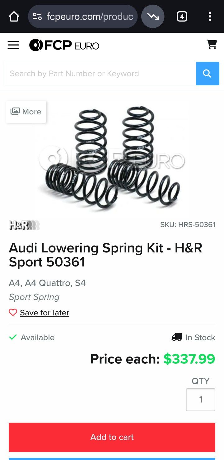 Audi Lowering Spring Kit - H&R Sport 50361