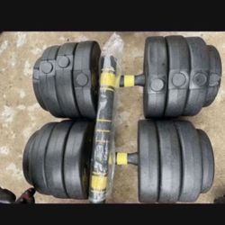 2 - 45lbs Each Dumbbells With Extension Bar 