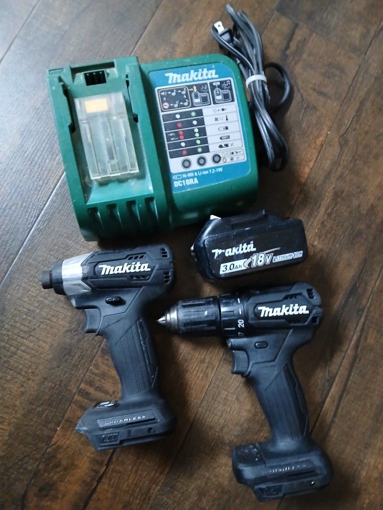 Makita Compact Impact Drill Driver Battery Charger Tool Set 