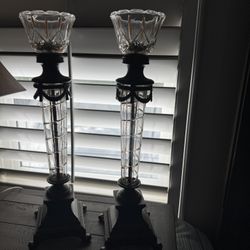 Pair of Crystal & Metal Candle Holders – Elegant Décor