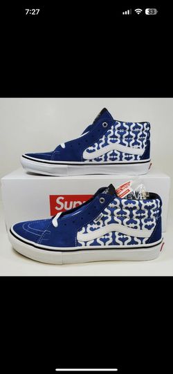 SUPREME X VANS MONOGRAM S LOGO SKATE GROSSO MID 2021 Navy Blue Mens Size 9.5