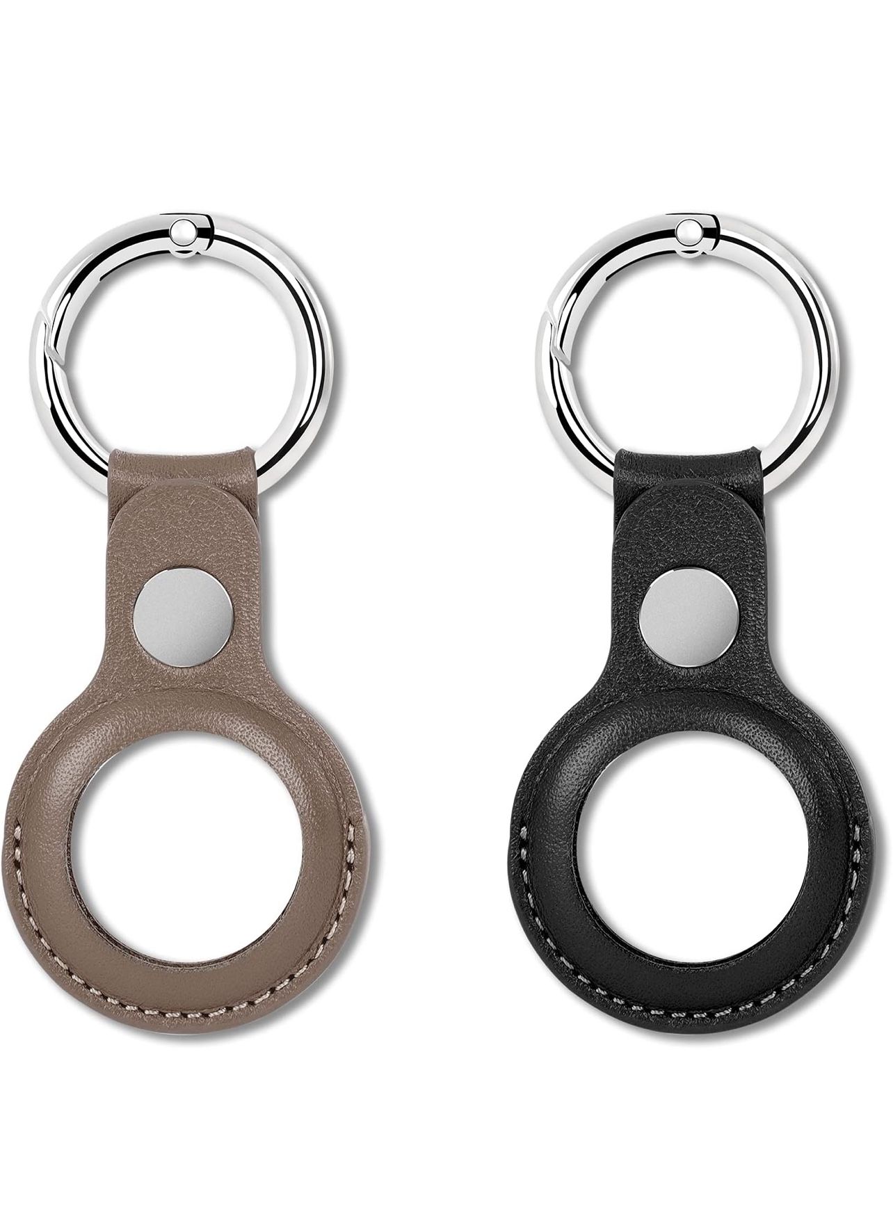 Leather Case, Round Carabiner Leather Key Ring Finder - Black & Gray 2 pcs