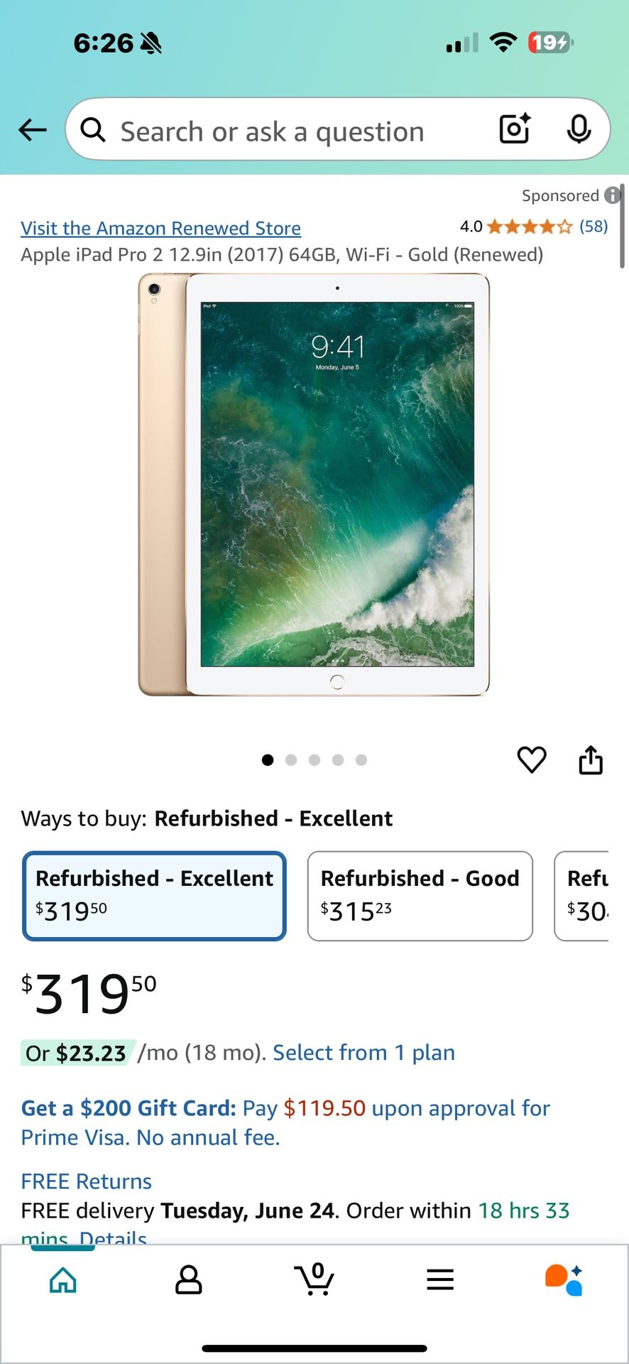 Apple iPad Pro 2 12.9in (2017) 64GB, Wi-Fi - Gold (Renewed)