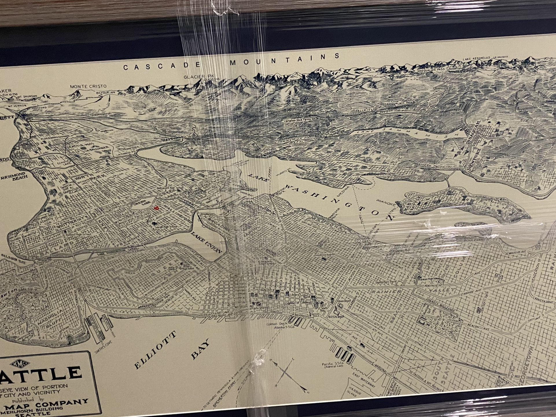 Cotton 1920s Map Of Seattle In Cool Frame