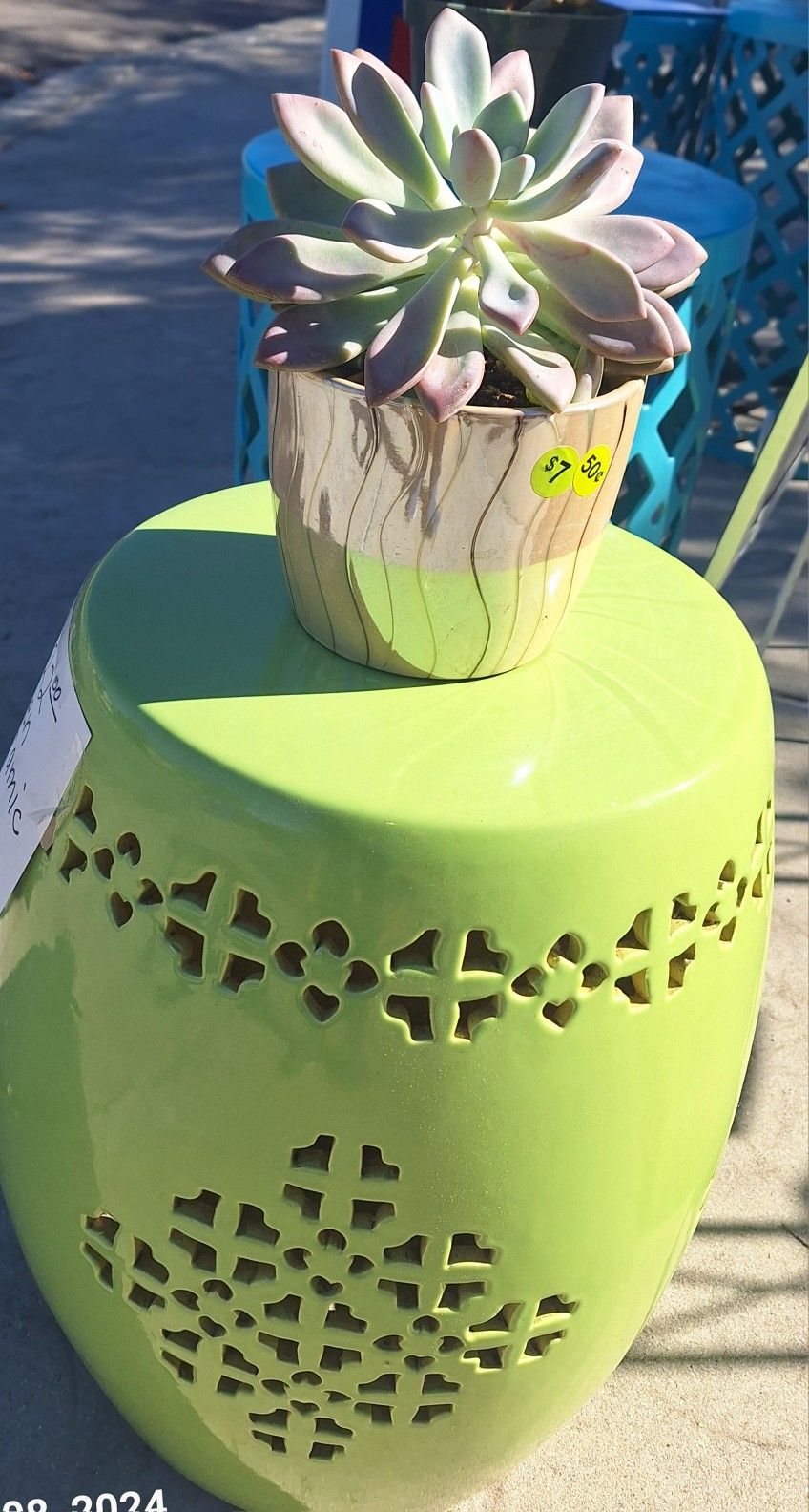 Ceramic Stool, Plant Stand $25