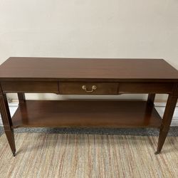 47.5”W Wood condole Hall Table with Drawer & Rolling 26” H Cherrywood Color
