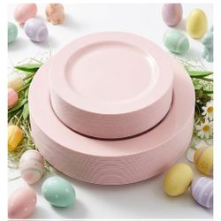 FLOWERCAT 60PCS Pink Plastic Plates 