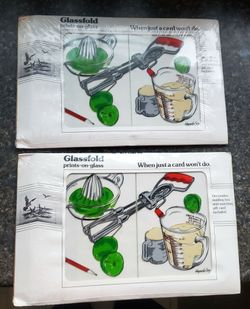 Vintage 1970s Glassfold Prints On Glass Greeting Card Set Wayne Du Bois Kitchen Art NIB $20 both