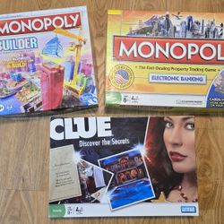 Lot of 3 Board Games: Monopoly Builder, Monopoly Electronic Banking, Clue
