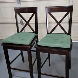 Diamondback 24" High Solid Wood Counter Stool Dark Brown Included 2 Cushions. (Set of 2)