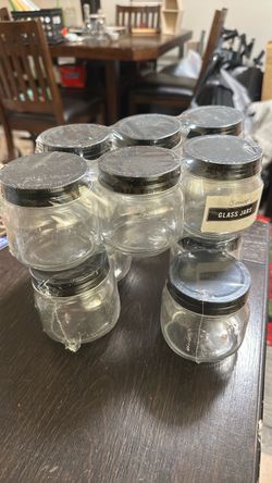 Glass Jars with Black Lids – 4 Set of 3