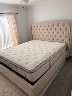 California King Upholstered Bed Set with Adjustable Base