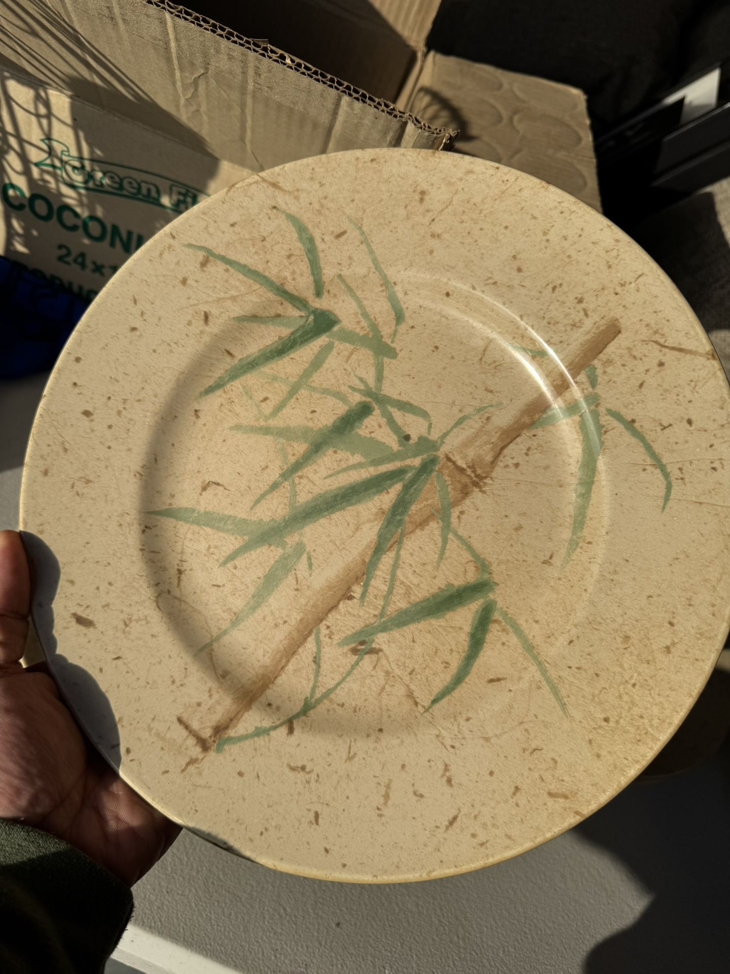 17 Piece Stoneware Dishes Bamboo Theme