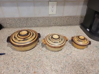 Vintage Japanese Stoneware 3 Pieces  with Lids