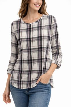 LOFT women’s plaid, long-sleeve blouse - Medium
