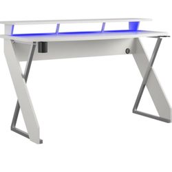 NTENSE Xtreme Riser, Ergonomic, Home Office, Work Table, Computer, Gaming Room Desk, Monitor Stand, Cup Holder, Headphone Hook, White