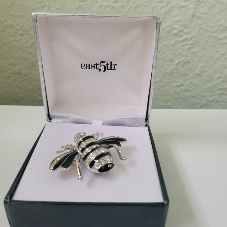 East 5th Brooch Pin Honeybee Bee Insect Rhinestone Silver Tone Jewelry